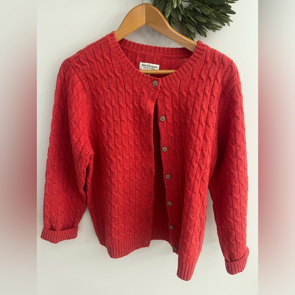 Norm Thompson Red Cardigan with Cable Knit Design